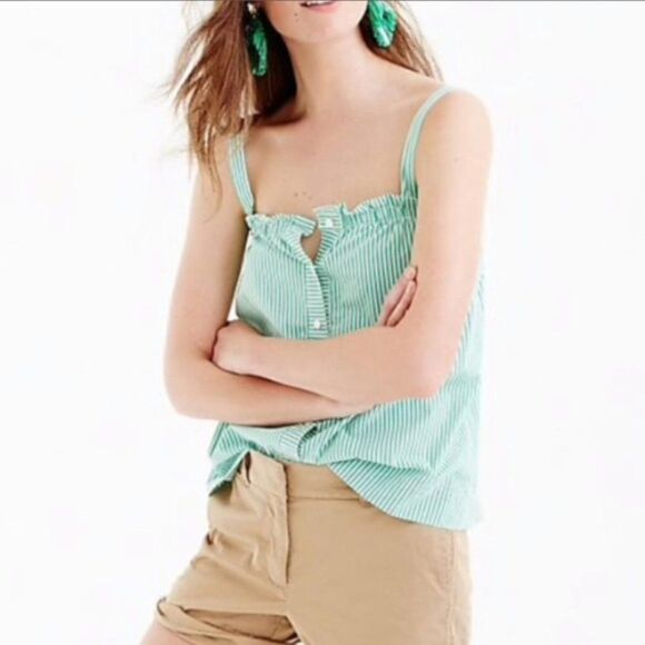 J. Crew Stripped Ruffle Button Tank Top - Picture 1 of 5